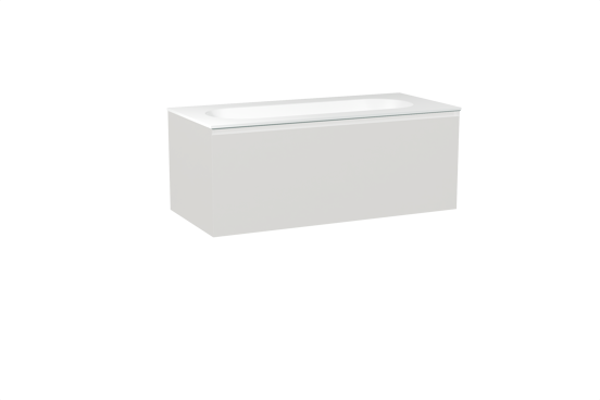 Balmani Idra zwevend badkamermeubel 120 x 55 cm mat wit met Tablo Oval enkele wastafel voor 2 kraangaten in solid surface mat wit
