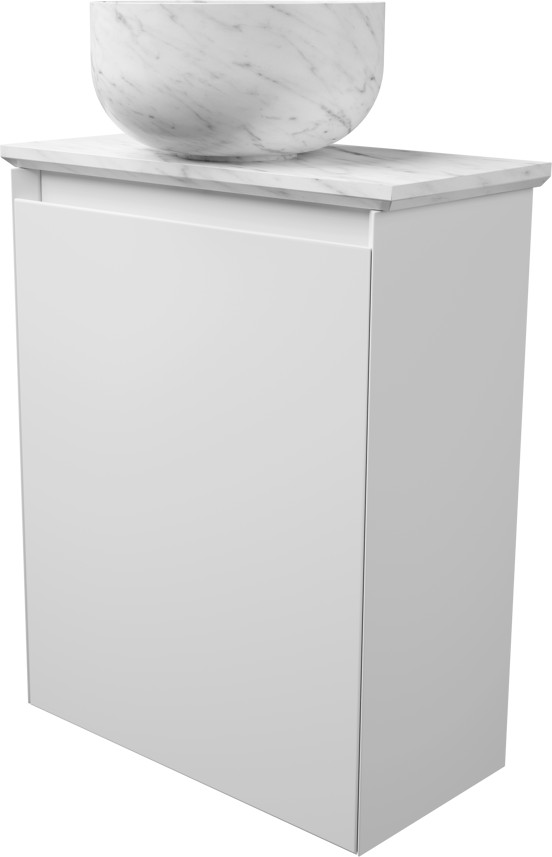 Balmani Mitra zwevend toiletmeubel 42 x 21 cm mat wit met Facetta tablet en Bowl waskom in Carrara marmer