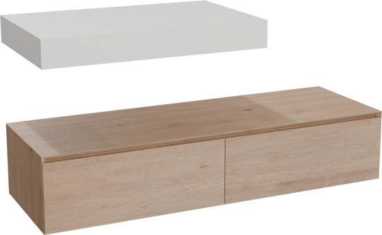 Balmani Mitra Elements meuble salle de bains suspendu 150 x 55 cm chêne naturel avec Modus tablette simple 90 cm en solid surface blanc mat