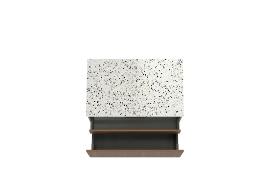 Balmani Sfera hängendes Möbelstück Set: 90 x 55 cm, Amerikanischer Nussbaum, mit Stretto Einzel Waschtischplatte, Terrazzo in Weiß/Schwarz matt