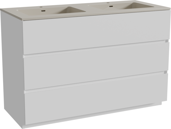 Storke Edge staand badkamermeubel 120 x 52 cm mat wit met Diva dubbele wastafel in top solid zijdegrijs