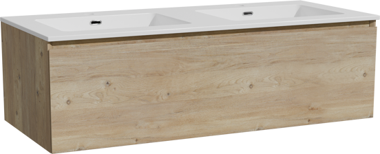 Storke Edge zwevend badmeubel 120 x 52 cm ruw eiken met Diva dubbele wastafel in composietmarmer hoogglans wit
