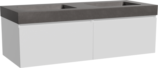 Storke Edge zwevend badkamermeubel 130 x 52 cm mat wit met Scuro High dubbele wastafel in kwarts mat zwart