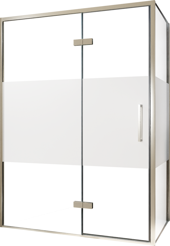 Balmani Senses Design douchehoek met linkse draaideur en vaste zijwand, 140 x 100 cm, Helder glas met matte strook, Brushed CoolMetal profielen, met coating