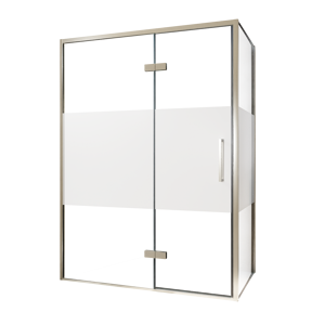 Balmani Senses Design douchehoek met linkse draaideur en vaste zijwand, 140 x 100 cm, Helder glas met matte strook, Brushed CoolMetal profielen