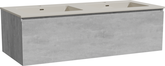 Storke Edge zwevend badkamermeubel 120 x 52 cm beton donkergrijs met Diva dubbele wastafel in top solid zijdegrijs
