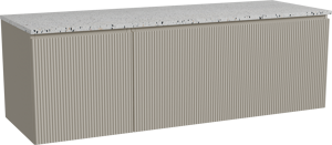 Storke Ribs meuble salle de bains suspendu 150 x 52 cm soie grise avec Tavola tablette simple ou double en blanc/noir mat terrazzo, Nervure droite symétrique verticale
