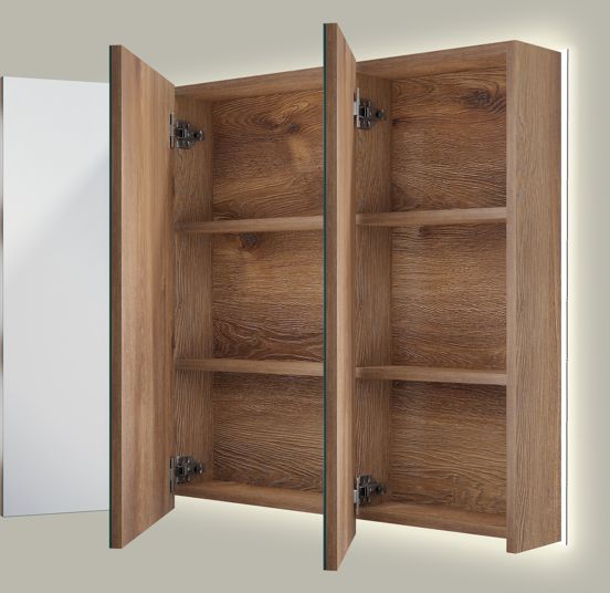Linie Montro spiegelkast 100 x 75 cm bruin eiken met spiegelverlichting