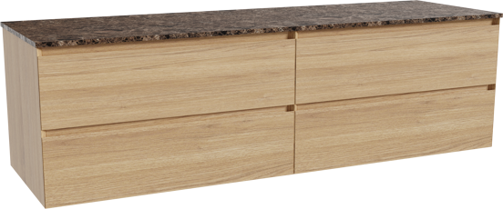 Balmani Mitra zwevend badkamermeubel 180 x 55 cm natuur eik met Stretto enkel of dubbel tablet in marmer dark emperador