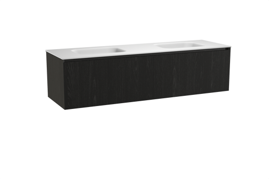Balmani Fila meuble salle de bains suspendu 180 x 55 cm chêne noir avec Tablo Arcato double vasque en solid surface blanc mat, Nervure droite symétrique verticale