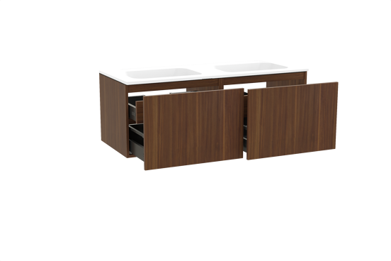 Balmani Sfera meuble salle de bains suspendu 135 x 55 cm noyer américain avec Tablo Strada double vasque en marbre composite blanc mat