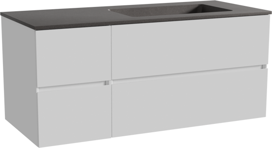 Storke Edge zwevend badmeubel 120 x 52 cm hoogglans wit met Scuro asymmetrisch rechtse wastafel in kwarts mat zwart