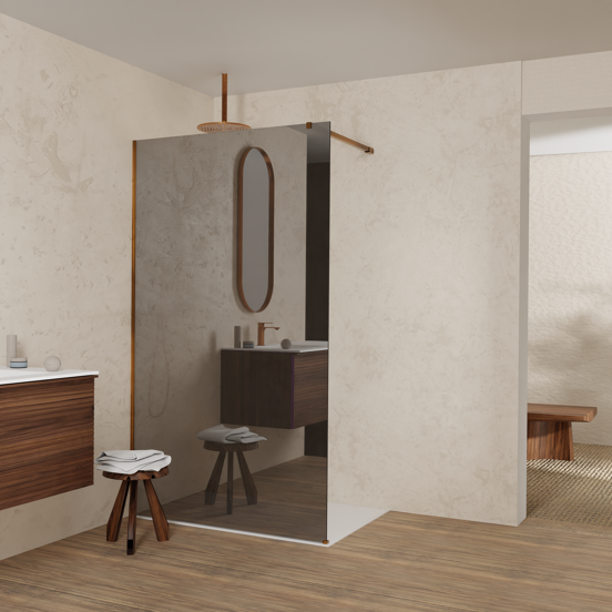 Balmani Modular inloopdouche: 120 x 200 cm, Reflex spiegelglas met coating, Brushed Rosegold profielen