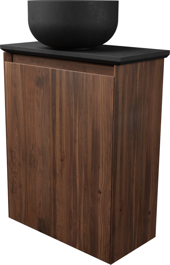 Balmani Mitra meuble wc suspendu 42 x 21 cm noyer américain avec Facetta tablette et Bowl vaque à poser en granite aiguisé