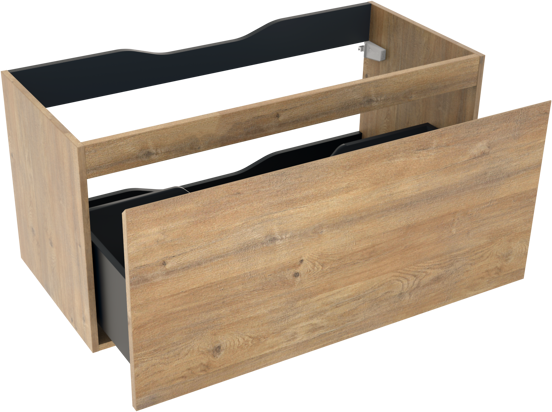 Linie Lado hängender Waschbeckenunterschrank: 100 x 46 cm, Eiche Natur, 1 Schublade