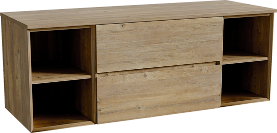 Storke Edge zwevend badmeubel 145 x 52 cm ruw eiken met Panton enkel of dubbel wastafelblad in melamine ruw eiken