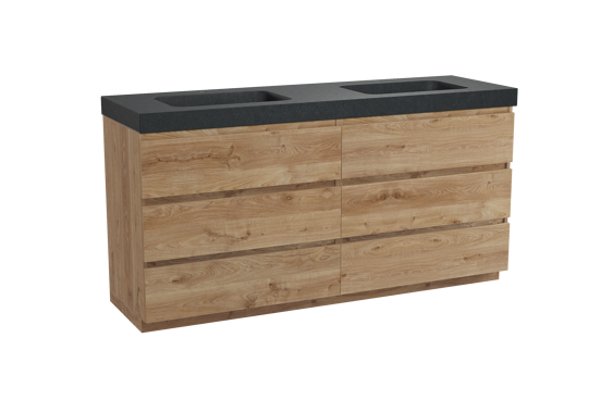 Balmani Lucida staand badkamermeubel 180 x 55 cm ruwe eik met Napoli dubbele wastafel in graniet zwart