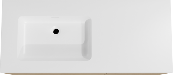 Storke Edge meuble salle de bains suspendu 120 x 52 cm chêne brut avec Mata High plan vasque asymétrique à gauche en solid surface blanc mat