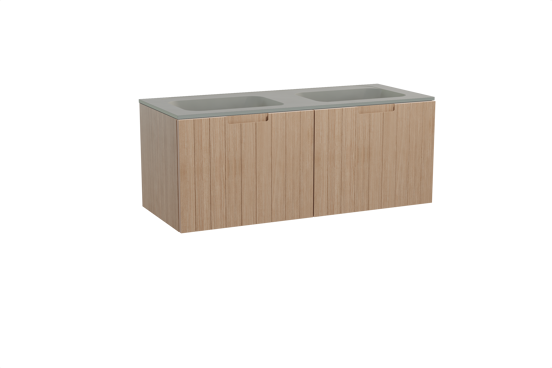 Balmani Adagio meuble salle de bains suspendu 135 x 55 cm chêne vieilli avec Tablo Strada double vasque en marbre composite soie grise