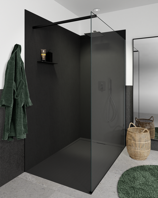 Balmani Zeno douchewandbekleding 160 x 120 x 220 cm composietmarmer grafietgrijs leisteenstructuur