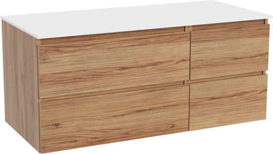 Balmani Lucida zwevend badmeubel 120 x 55 cm teakhout met Stretto enkel of dubbel wastafelblad in solid surface mat wit
