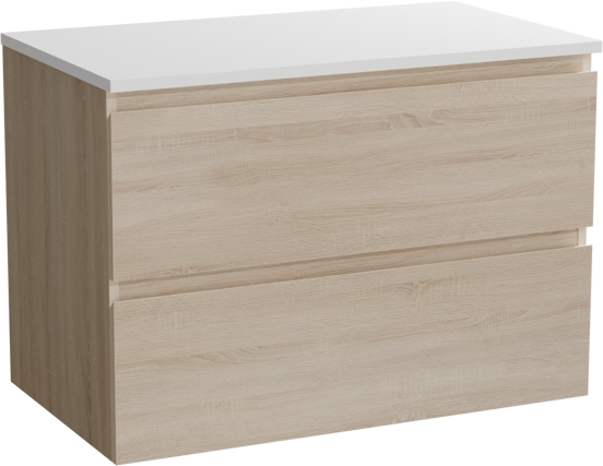Linie Lado meuble salle de bains suspendu 80 x 46 cm chêne blanc avec Lado tablette simple en marbre composite blanc brillant