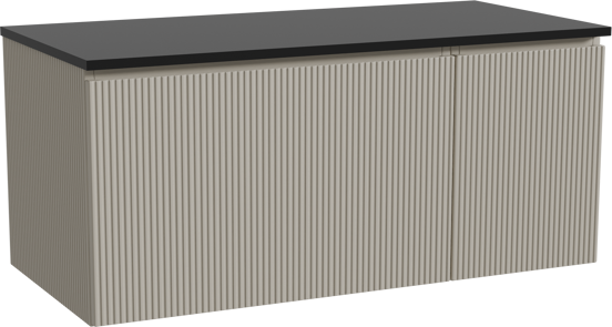 Storke Ribs zwevend badmeubel 110 x 52 cm zijdegrijs met Panton enkel wastafelblad in gepoedercoate mdf mat zwart, Verticale symmetrische rechte ribbel