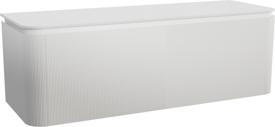Balmani Moon meuble salle de bains suspendu 160 x 55 cm blanc mat avec Moon tablette simple ou double en solid surface blanc mat, Nervure droite symétrique verticale