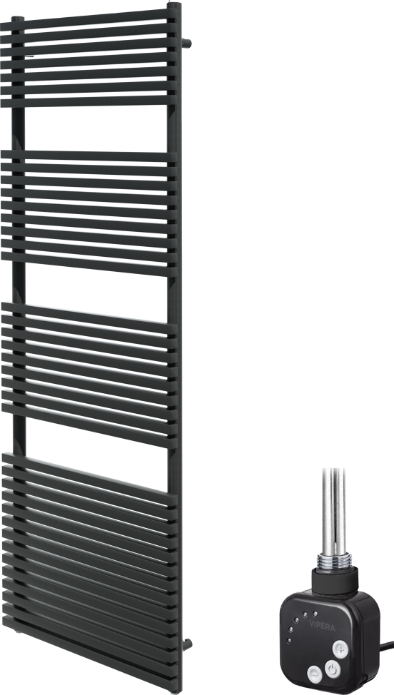 Vipera Vesuvio enkele handdoekradiator 60 x 180 cm elektrische verwarming mat zwart zij- en middenaansluiting 1173W, weerstand inbegrepen