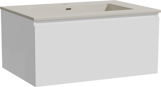 Storke Edge zwevend badkamermeubel 75 x 52 cm glanzend wit met Diva enkele wastafel in top solid zijdegrijs