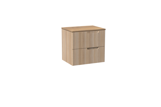 Linie Ribbo meuble salle de bains suspendu 60 x 46 cm chêne clair avec Lado tablette simple en mélaminé chêne naturel, Nervure circulaire symétrique verticale