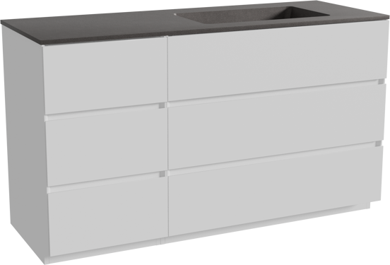 Storke Edge meuble salle de bains à poser 140 x 52 cm blanc mat avec Scuro vasque asymétrique droite en quartz noir mat