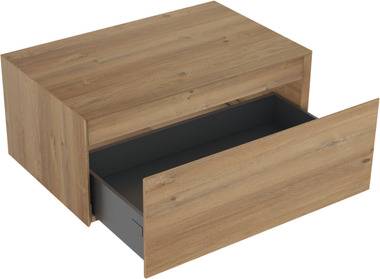 Storke Edge Modulo hängendes Möbelstück Set: 75 x 52 cm, Rohe Eiche, mit Mata High Einzelwaschtisch im Solid Surface Weiß matt, Soto Badspiegel und Edge Modulo Badhochschrank