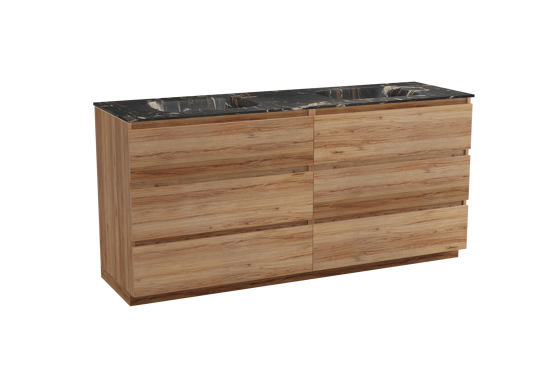 Balmani Lucida meuble salle de bains à poser 180 x 55 cm teck avec Tablo Arcato double vasque en marbre portoro gold