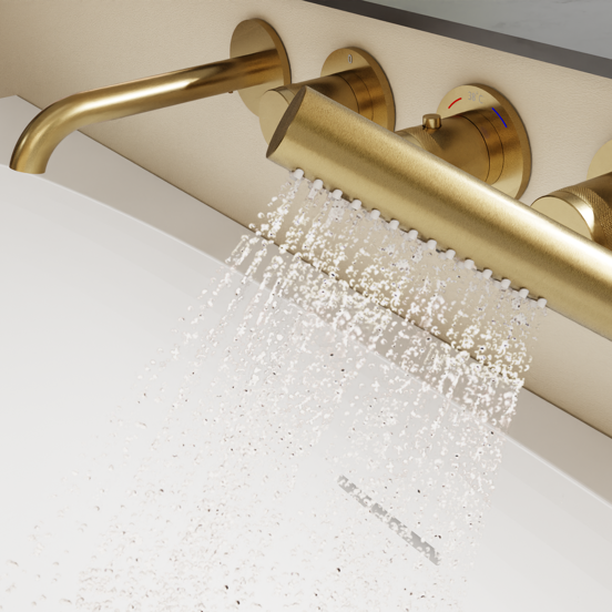 BLAUFOSS Pavilion Inbouw badkraan thermostatisch brushed gold Incl. handdoucheset incl. inbouwelement