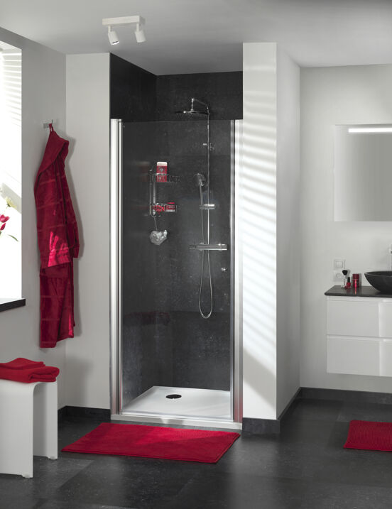 Luca Varess Cyrus porte pivotante 100 x 195 cm verre transparent profil aluminium mat 