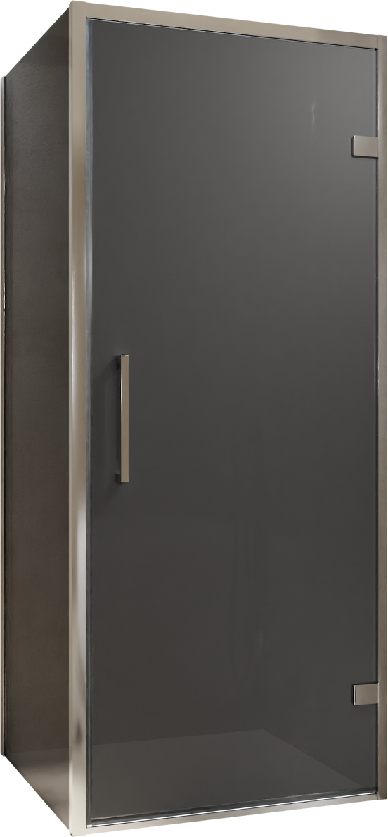 Balmani Senses Design douchehoek met rechtse draaideur en vaste zijwand, 90 x 80 cm, Rookglas, Chroom profielen, met coating