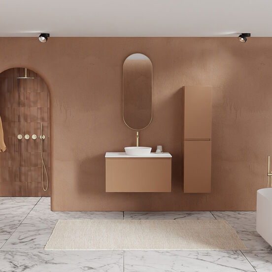 Balmani Sfera zwevend badkamermeubel 90 x 55 cm cotto met Stretto enkel tablet in solid surface mat wit