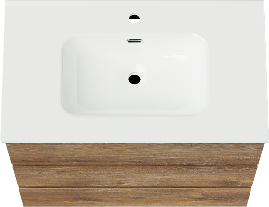 Linie Lado staand badmeubel 80 x 46 cm bruin eiken met Baro enkele wastafel in porselein hoogglans wit