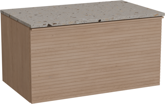 Balmani Forma zwevend badkamermeubel 90 x 55 cm natuur eik met Stretto enkel tablet in terrazzo greige terrazzo, Horizontale symmetrische rechte ribbel