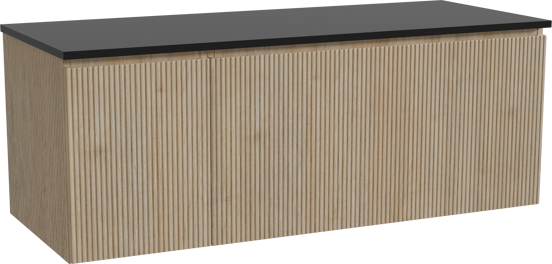 Storke Ribs meuble salle de bains suspendu 130 x 52 cm chêne brut avec Panton tablette simple ou double en mdf enduit de poudre noir mat, Nervure droite symétrique verticale