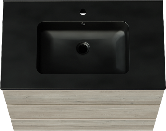 Linie Lado meuble salle de bains à poser 80 x 46 cm chêne gris avec Vano plan simple en marbre composite noir mat