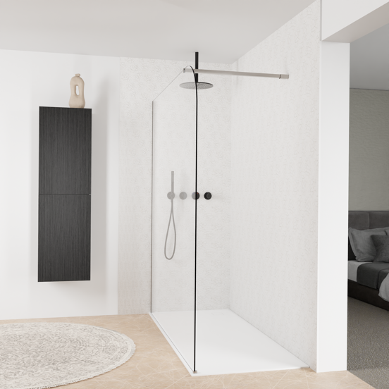 Balmani Modular inloopdouche: 180 x 200 cm, Helder glas afgerond met coating, Brushed Inox profielen