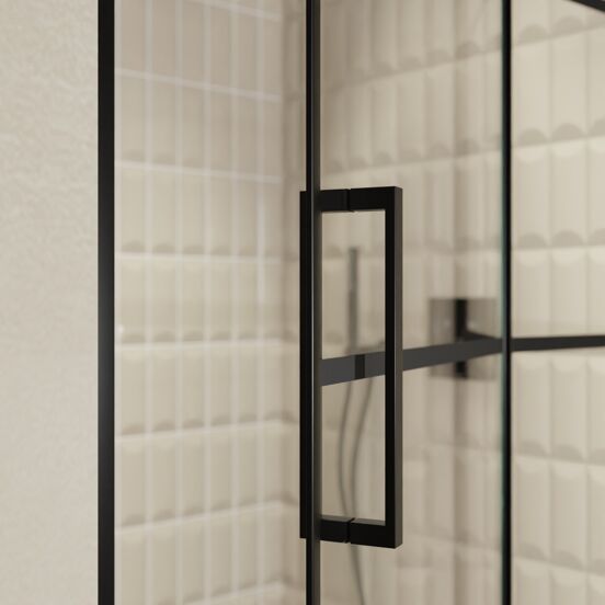 Balmani Senses Design Dusche Drehtür, Rechts, 120 cm x 210 cm, Lined, Profil Schwarz