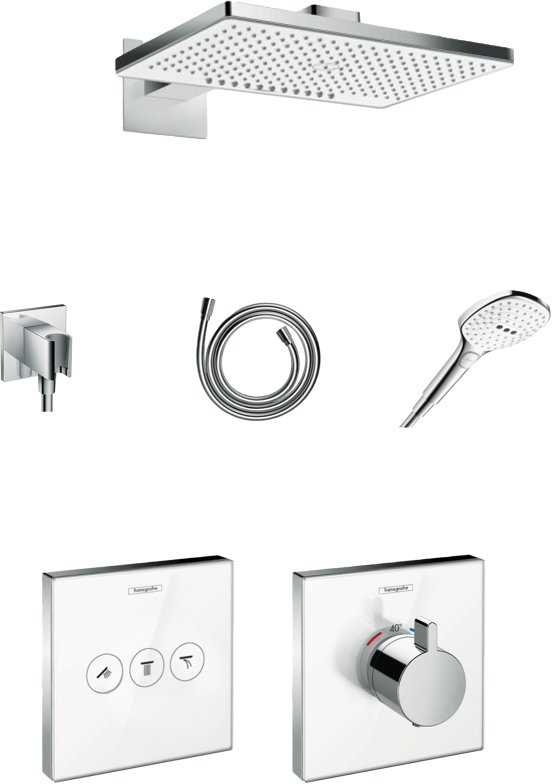 Hansgrohe  Showerselect thermostatische kraan inbouw regendoucheset met rechthoek regendouchekop 46 Centimeter glanzend chroom