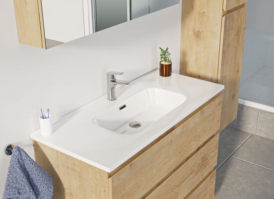 Linie Lado staande wastafelonderkast 100 x 46 cm natuur eik 3 lades