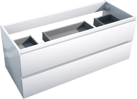 Storke Delta zwevende wastafelonderkast 120 x 48 cm glanzend wit 2 lades 2 sifonuitsparingen