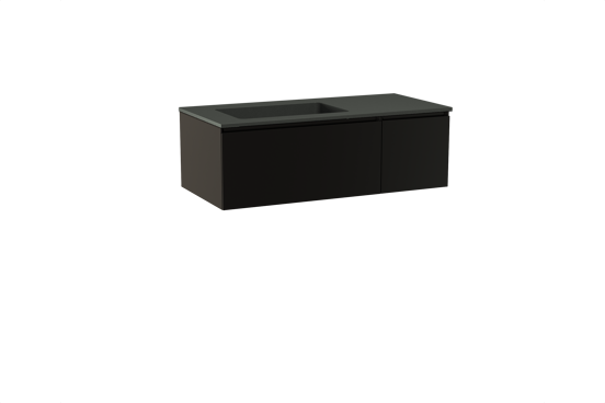 Storke Edge meuble salle de bains suspendu 110 x 52 cm noir mat avec Scuro plan vasque asymétrique à gauche en quartz noir mat
