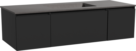 Storke Edge zwevend badkamermeubel 135 x 52 cm mat zwart met Scuro enkele wastafel in kwarts mat zwart