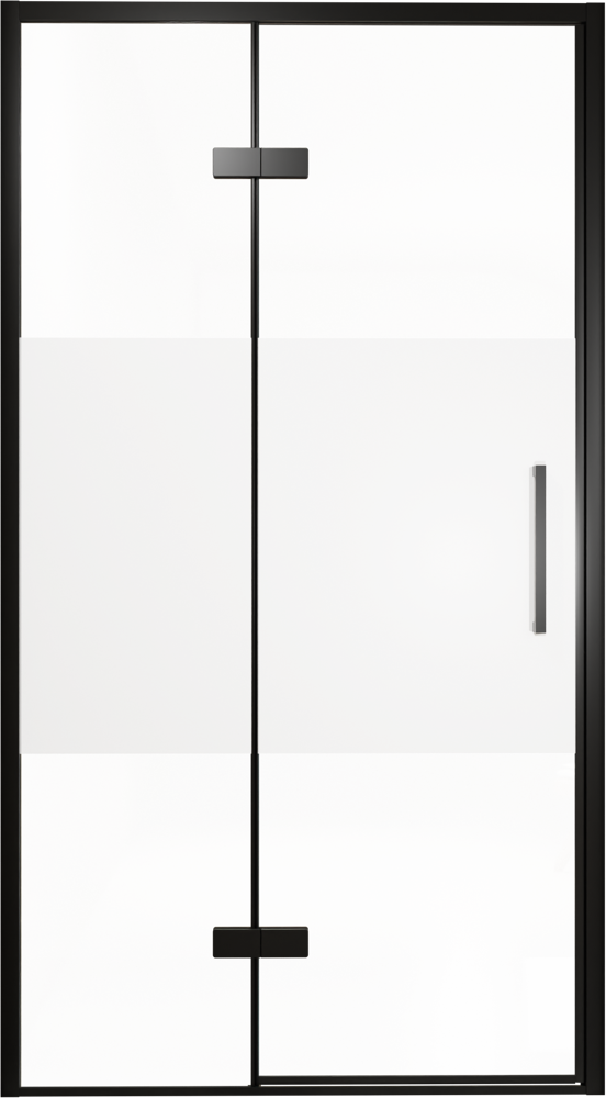 Balmani Senses Design douche draaideur links 120 cm x 210 cm Helder glas met matte strook, Zwarte profielen, met coating